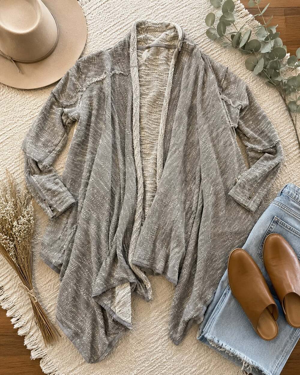 Free People Open Front Asymmetric Cardigan Grey/Cream (r1)